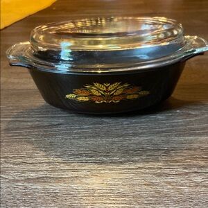 Vintage Wheat Teflon Glass Casserole Dish with Lid